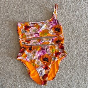 One-Shoulder Floral Swimsuit in Orange